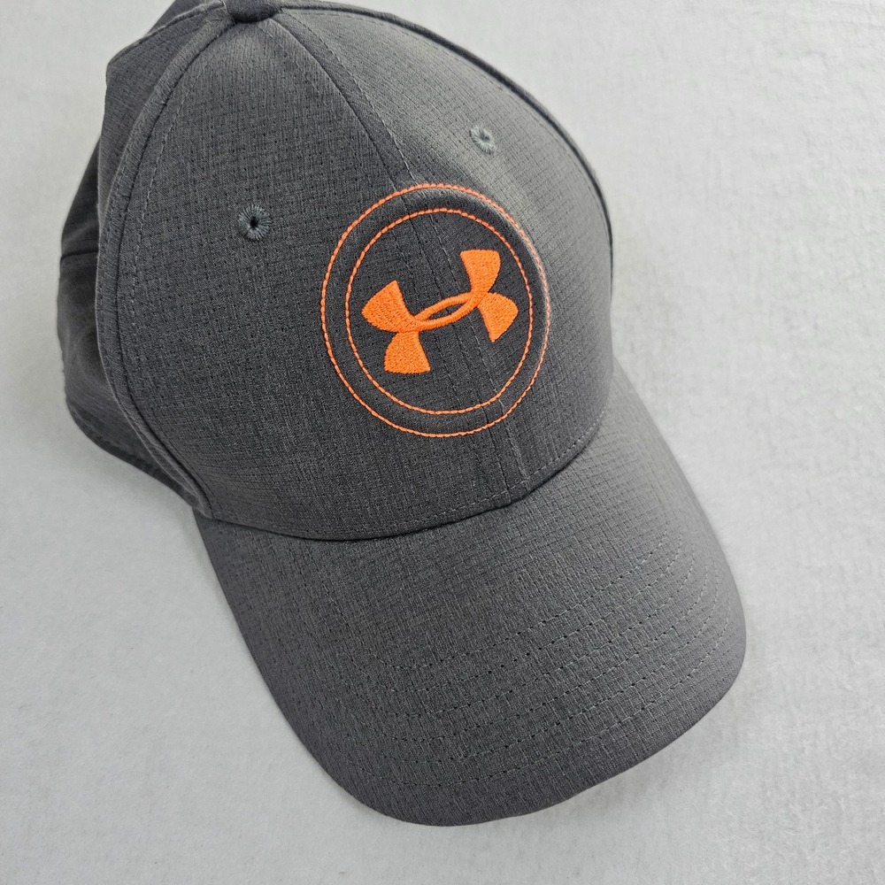 Under Armour Golf Hat Mens XL/XXL Gray Orange Embroidered Logo Stretch Fit Cap